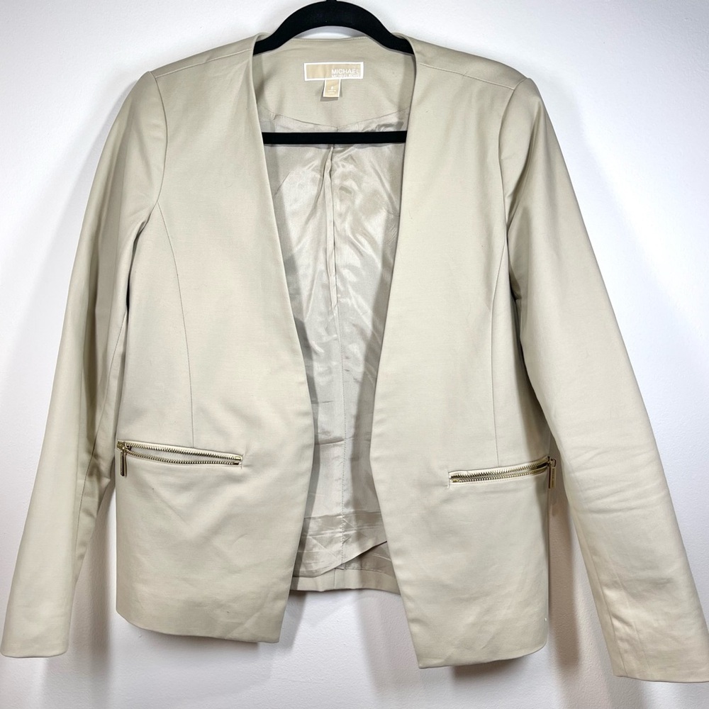 MICHAEL Michael Kors Women’s Nude Zipper-Pocket Cardigan Blazer‎ Size 8